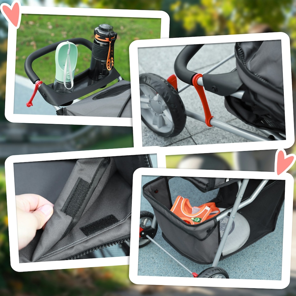 image 1 of PawHut Pet Stroller Pushchair Carrier for Cat Puppy with 3 Wheels Dark Grey