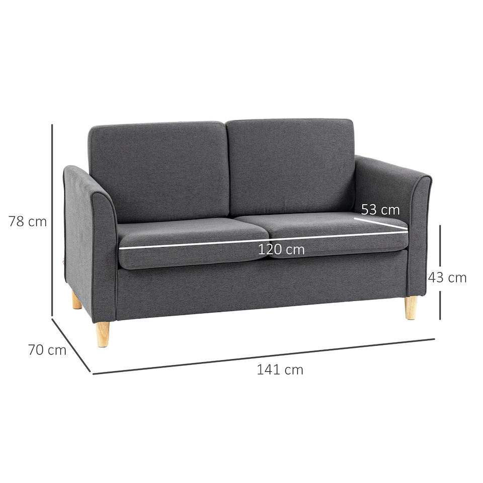 image 1 of HOMCOM Double Seat Sofa Linen Upholstery Loveseat Couch w/ Armrests, Dark Grey