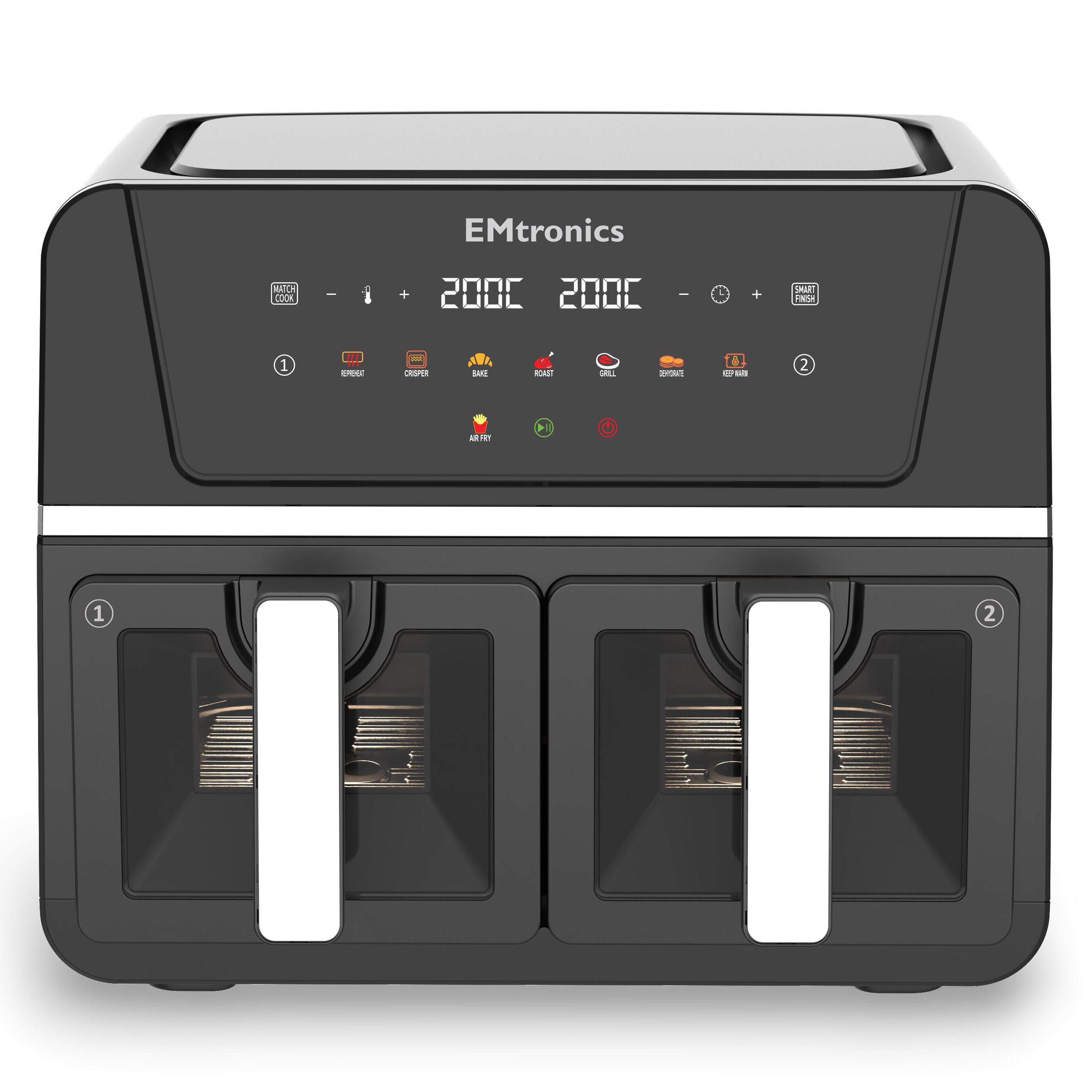 EMtronics 9L Dual Digital Air Fryer with Windows - Black