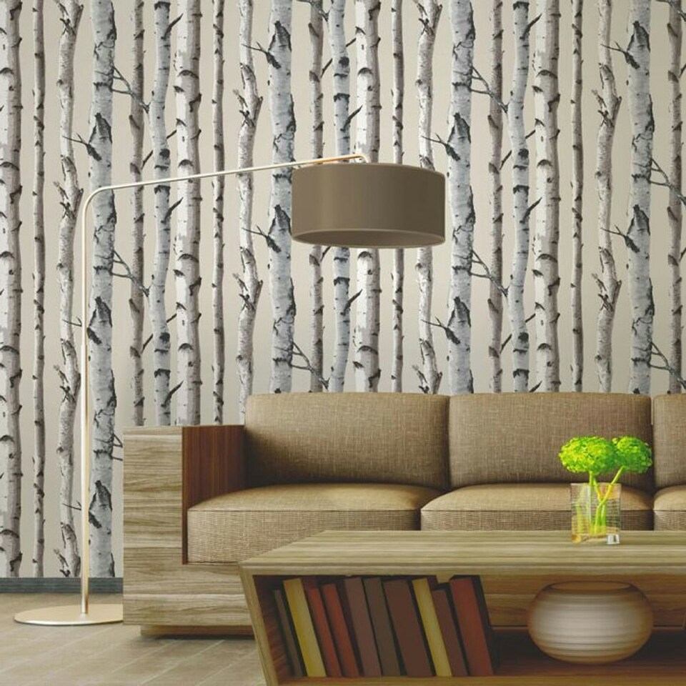 image 1 of Fine Decor Birch Trees Wallpaper - Cream/Silver - One Size Cream