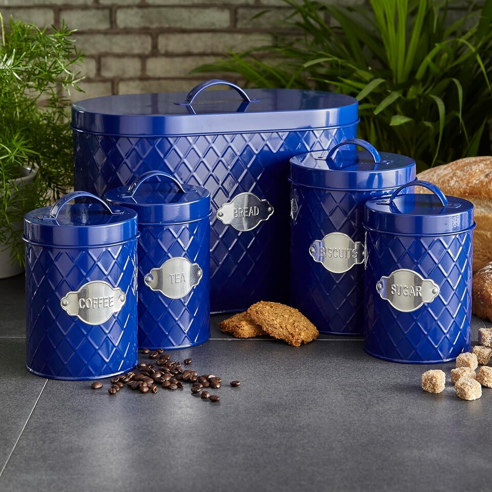 image 1 of Neo Retro Inspired Matt & Copper 5 Piece Kitchen Canister Set Navy