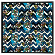 Embroidery colourful simplified ethnic skull blue pattern (Picutre Frame) Black | L