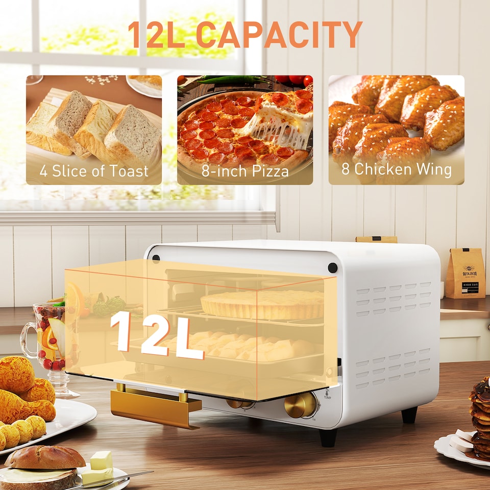 image 1 of HOMCOM Small Toaster Oven, 12L Mini Countertop Oven with Glass Door, White | White