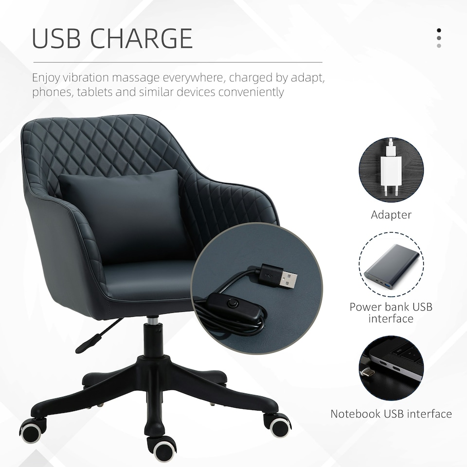 image 1 of Vinsetto Office Chair with Electric Vibration Massage Lumbar Pillow, Blue