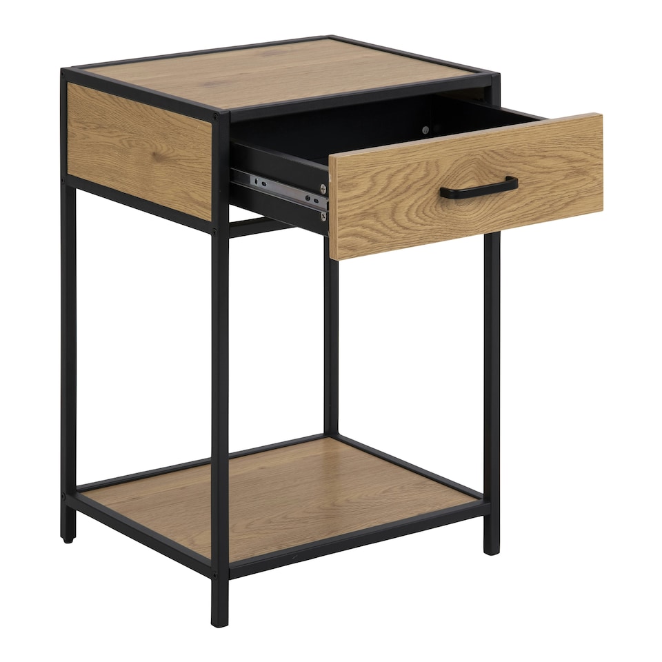 image 1 of Seaford Bedside Table with 1 Drawer in Black & Oak