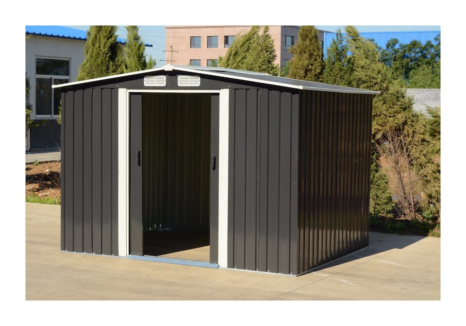 image 1 of Groundlevel 6x8 Foot Galvanised Metal Garden Storage Shed With Sliding Door