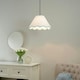 image 2 of ValueLights Florie Natural Linen Large Tapered Lamp Shade with Scallop Blue Trim