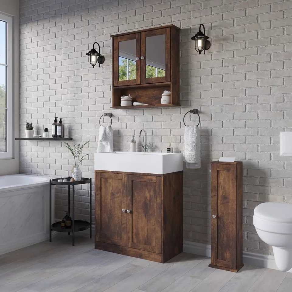 image 1 of 3 Piece Bathroom Furniture Set - Under Sink Cabinet, Mirror Cabinet & Toilet Paper Dispenser | Brown | 0 x 0 x 0 | 1