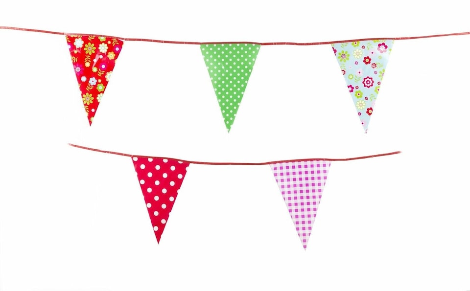 image 1 of Red and Multicoloured Shabby Chic Vintage Print Party Bunting 10m with 20 Pennants