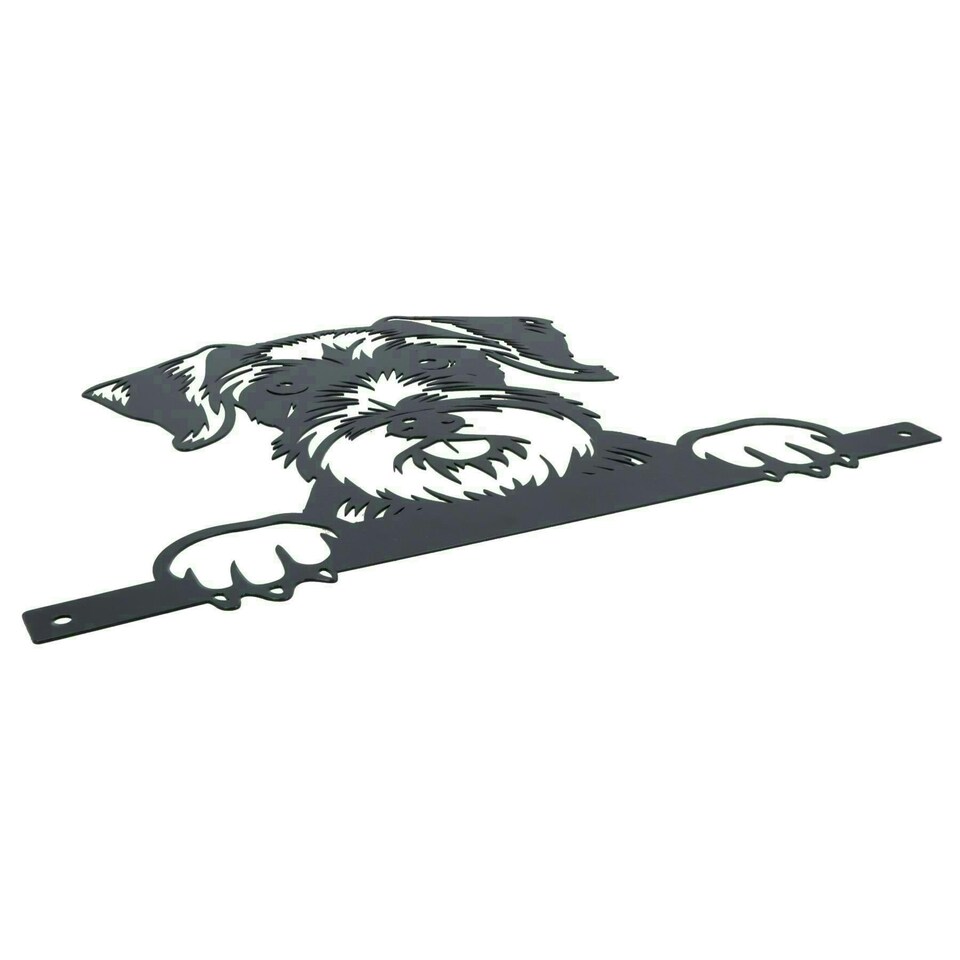 image 1 of Black Metal Peeking Schnauzer Silhouette with Fixing Plate Garden Ornament Gift