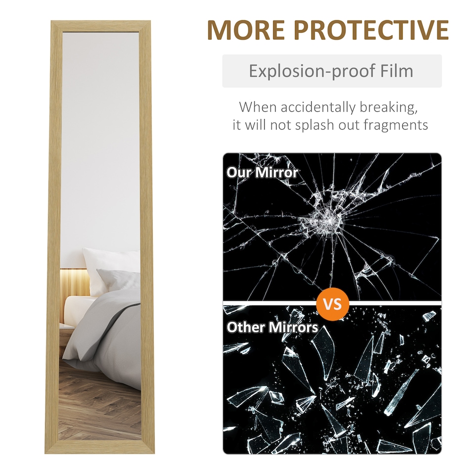 image 1 of HOMCOM Rustic Full Length Mirror, 37 157 cm, Farmhouse Wall Hanging and Freestanding Floor Mirror for Living Room, Bedroom, Natural