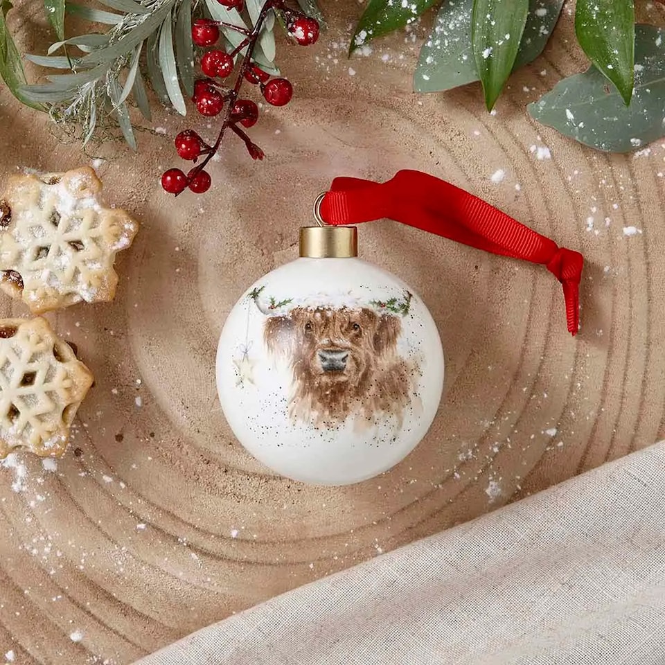 image 1 of Royal Worcester Highland Cow Star Christmas Tree Bauble
