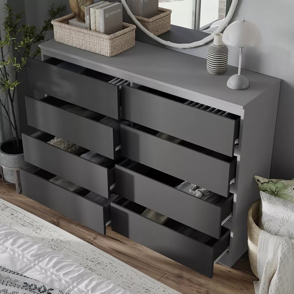 image 1 of Minimalist Chest of 8 Drawers - 88.3x120x35cm | Grey | Grey & Black | 1
