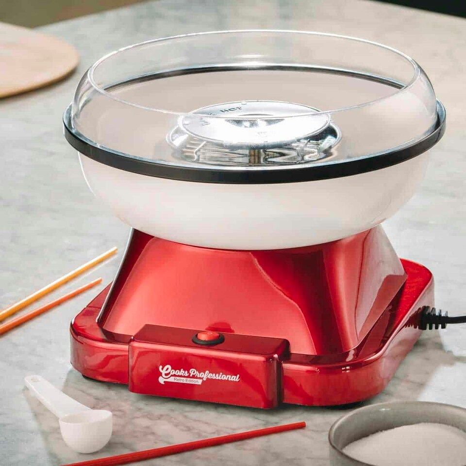 image 1 of Cooks Professional Retro Candy Floss Maker with Sticks | Cotton Candy Sweet Machine with Halogen Heating | Red