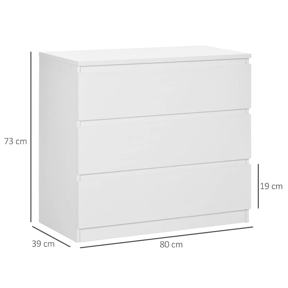 image 1 of HOMCOM Chest of Drawers, 3 Drawer Storage Cabinet Unit for Bedroom, White