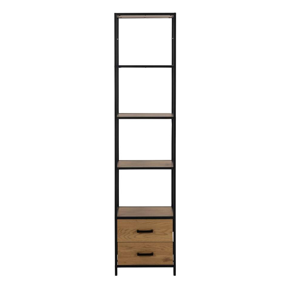 image 1 of Seaford Bookcase with 2 Drawers and 3 Shelves in Black & Oak