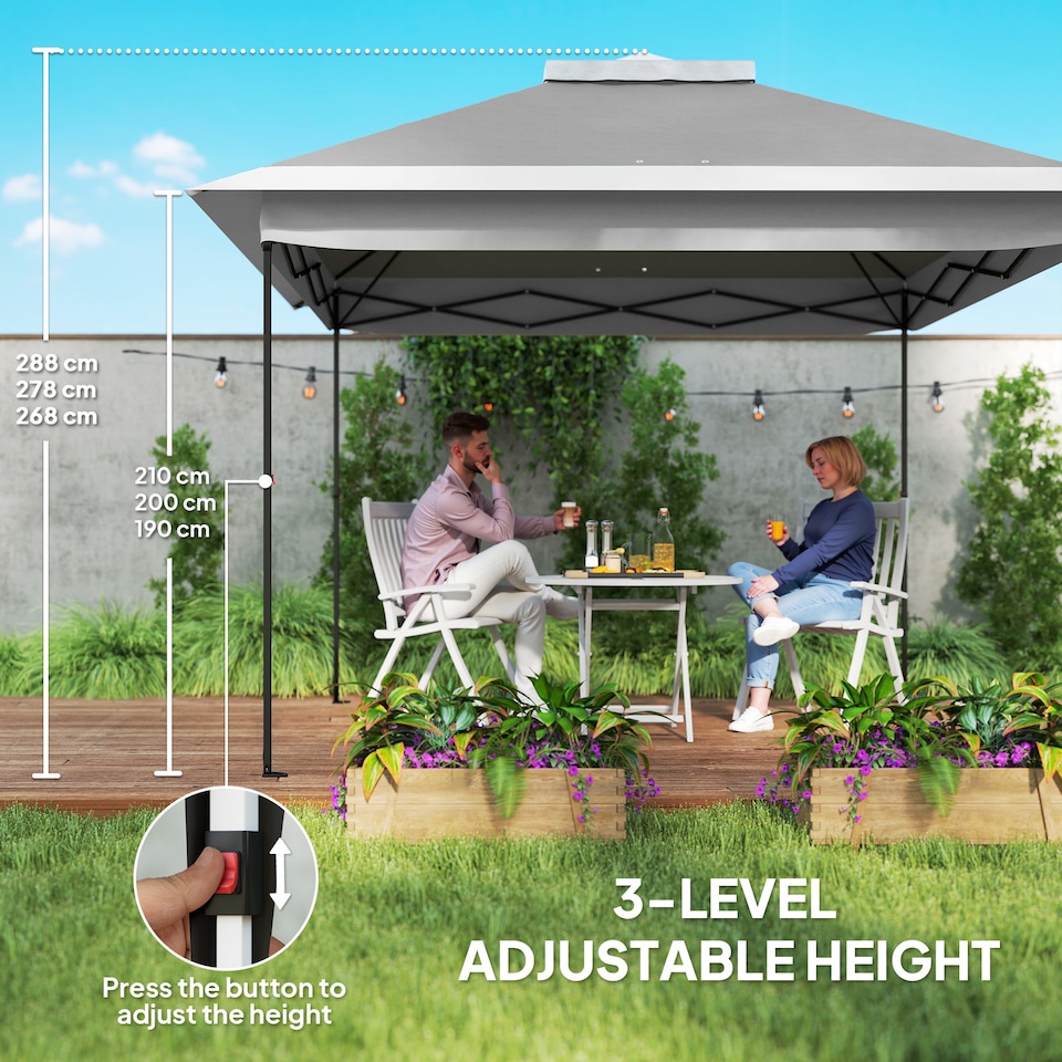 image 1 of Outsunny Pop Up Gazebo Height Adjustable Canopy Tent w/ Carrying Bag, Dark Grey | Grey | Dark Grey