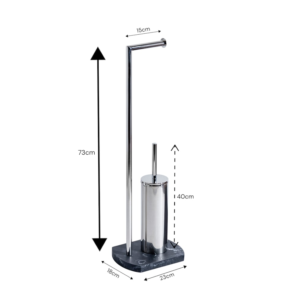 image 1 of Showerdrape Octavia Grey Marble & Chrome Toilet Roll Holder & Toilet Brush Combination | Grey | 1