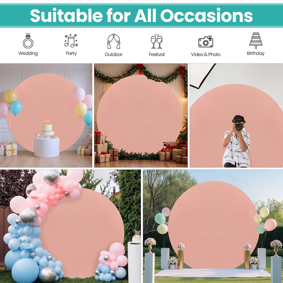 image 1 of 160GSM Rose Gold Round Arch Backdrop Cover - 200cm