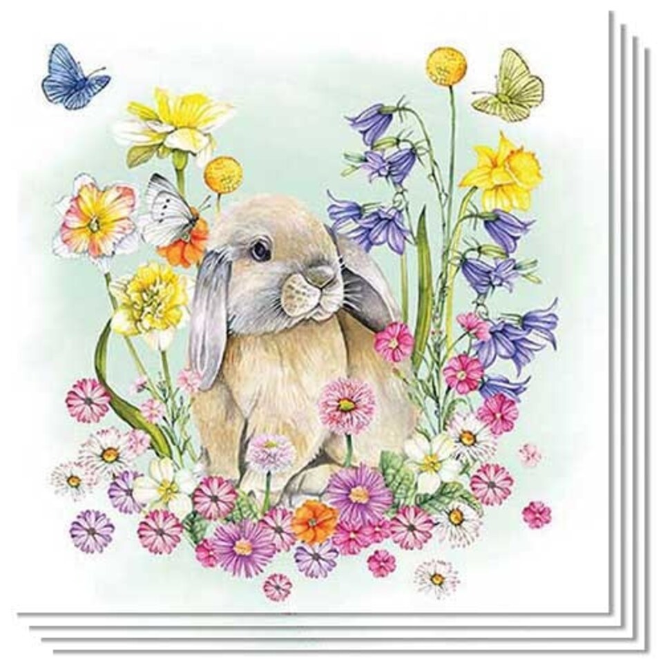 Bunny Rabbit Spring Floral Premium Decoupage Luncheon Napkins 3 Ply 33cm - Pack of 20
