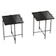 image 1 of Set of 2 Pcs Marble Effect Tops Square Round Side End Coffee Table Metal Frame | Black | Black Square | 1