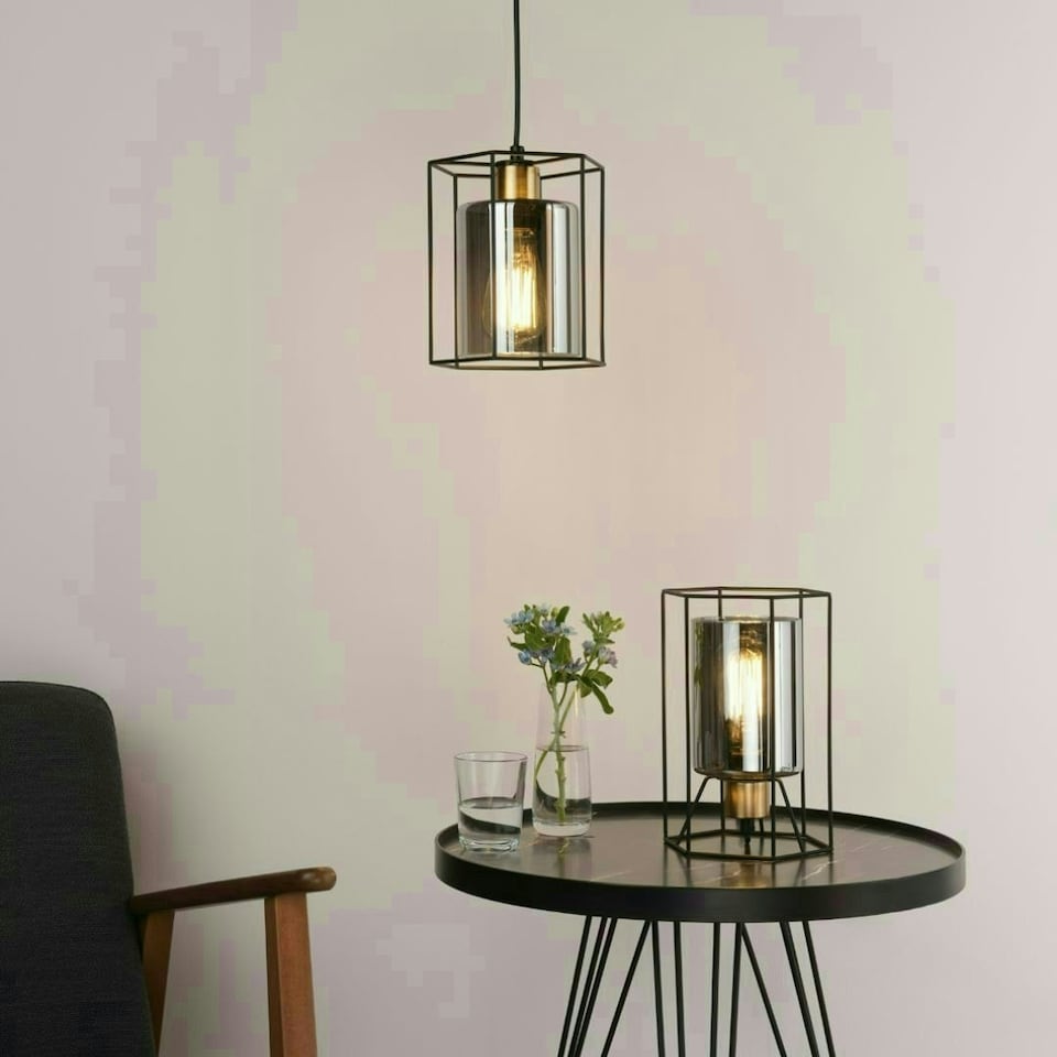 image 1 of Sabrina Black and Smoked Glass Table Lamp Black