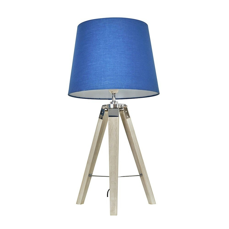 image 1 of ValueLights Clipper Brown Floor Lamp With Navy Blue Shade L