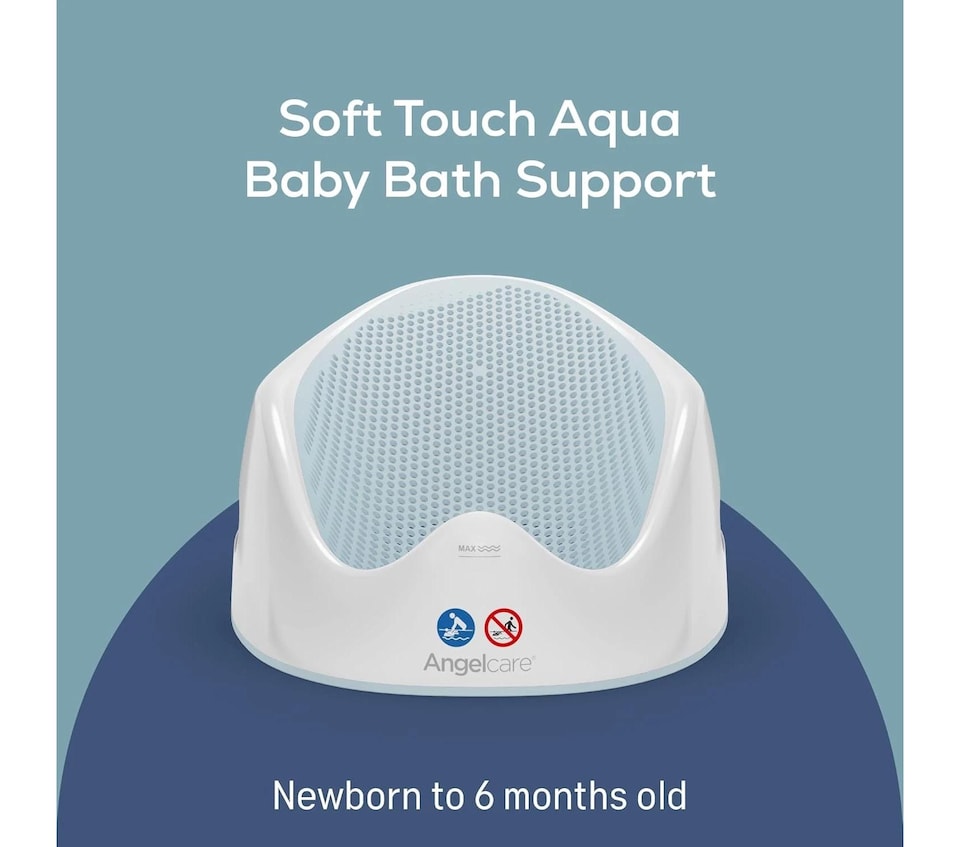 image 1 of Angelcare Baby Bath Support Soft Touch Newborn Seat Water Level Indicator Aqua