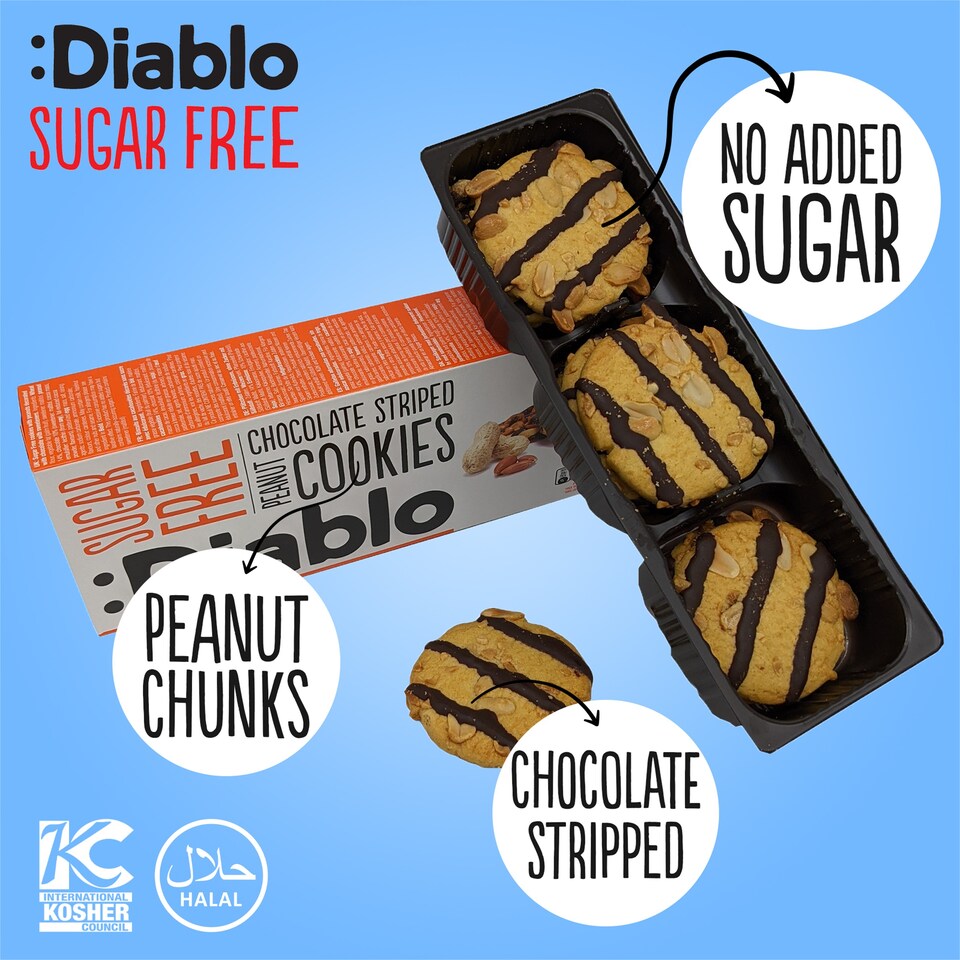 image 1 of Diablo Sugar Free Chocolate and Peanut Cookies 150g 3 Pack