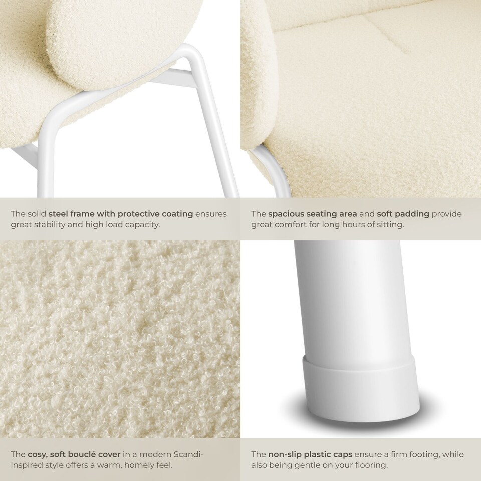 image 1 of Dining Chair - Boucle cover, plush padding, high backrest | White | cream | 6