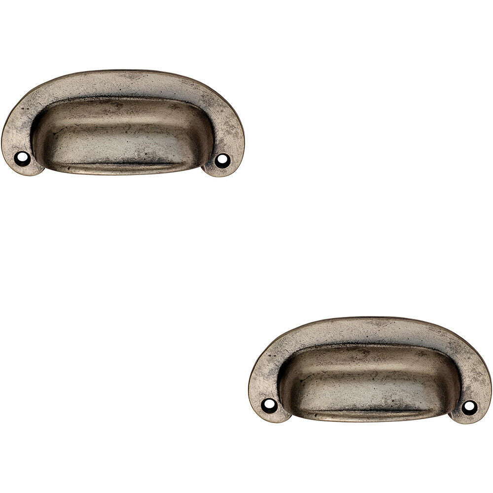Loops 2x Oval Plate Cabinet Cup Handle 106 x 44.5mm 87mm Fixing Centres Pewter