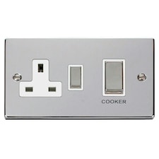 SE HOME Polished Chrome Cooker Control Ingot 45A With 13A Switched Plug Socket White | Polished Chrome