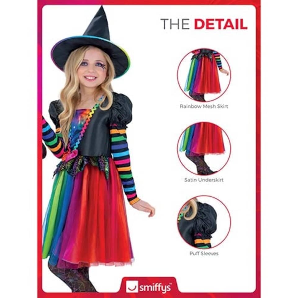 image 1 of Rainbow Witch Girls Fancy Dress Costume Kids Medium - Age 7-9