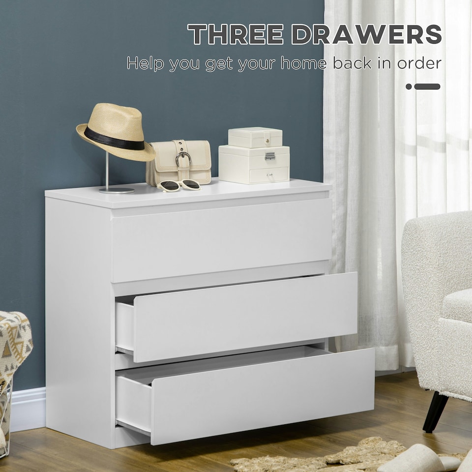 image 1 of HOMCOM Chest of Drawers, 3 Drawer Storage Cabinet Unit for Bedroom, White