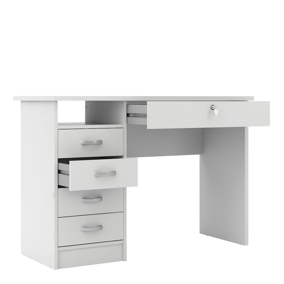 image 1 of Function Plus Desk 5 Drawers in White