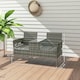 image 5 of Outsunny 2-Seat Rattan Bench w/Glass Table, Charcoal Grey Grey
