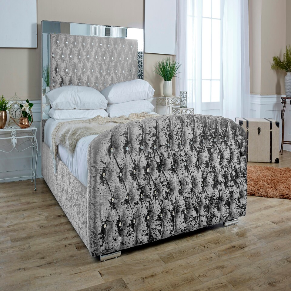 Skipton Crush King Bed Frame - Silver