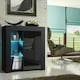 image 4 of Sideboard 75cm Black Gloss Door Black Matt Body Glass Shelves Free LED | Black