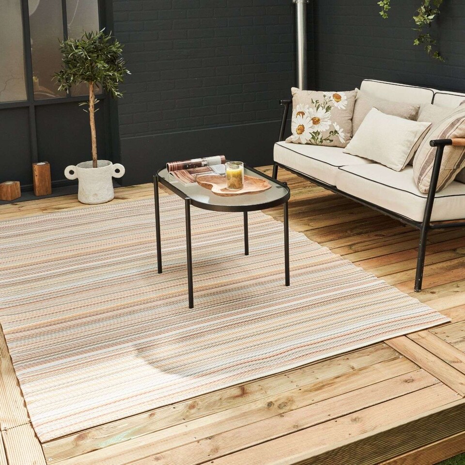 image 1 of The Rugs Rainbow Collection Reversible Weatherproof Outdoor Garden Patio Rug Striped | 1020
