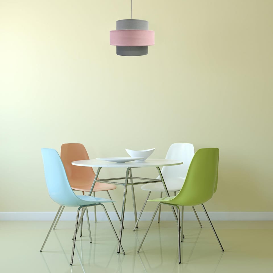 image 1 of Pink and Grey Two Tier Light Shade | Grey | Grey cotton with pink cotton detail | 1