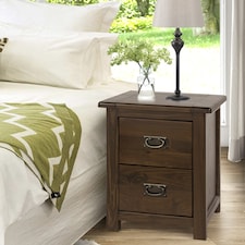 Boston Handcrafted 2 Drawer Bedside Cabinet - Dark Brown Lacquer Finish, Colonial Design | Brown | Dark Brown | One Size | 1