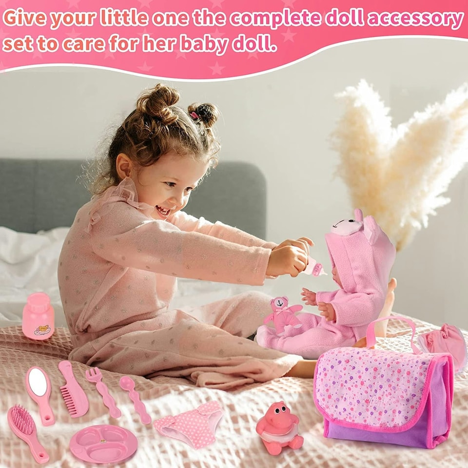 image 1 of 26-Piece Baby Doll Playset - Includes Carry Cot, Feeding Set, Clothing & Accessories