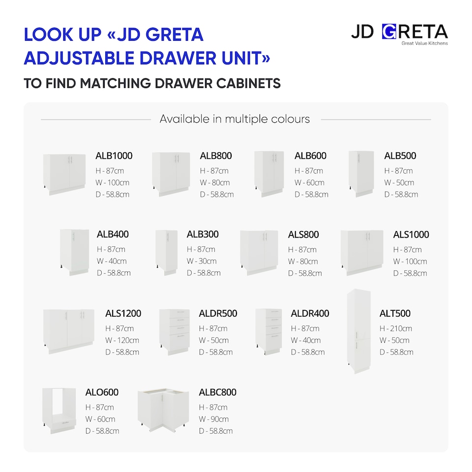 image 1 of JD Greta Adjustable Legs Kitchen Sink Unit 1000mm Cabinet With Doors - White Gloss With Worktop