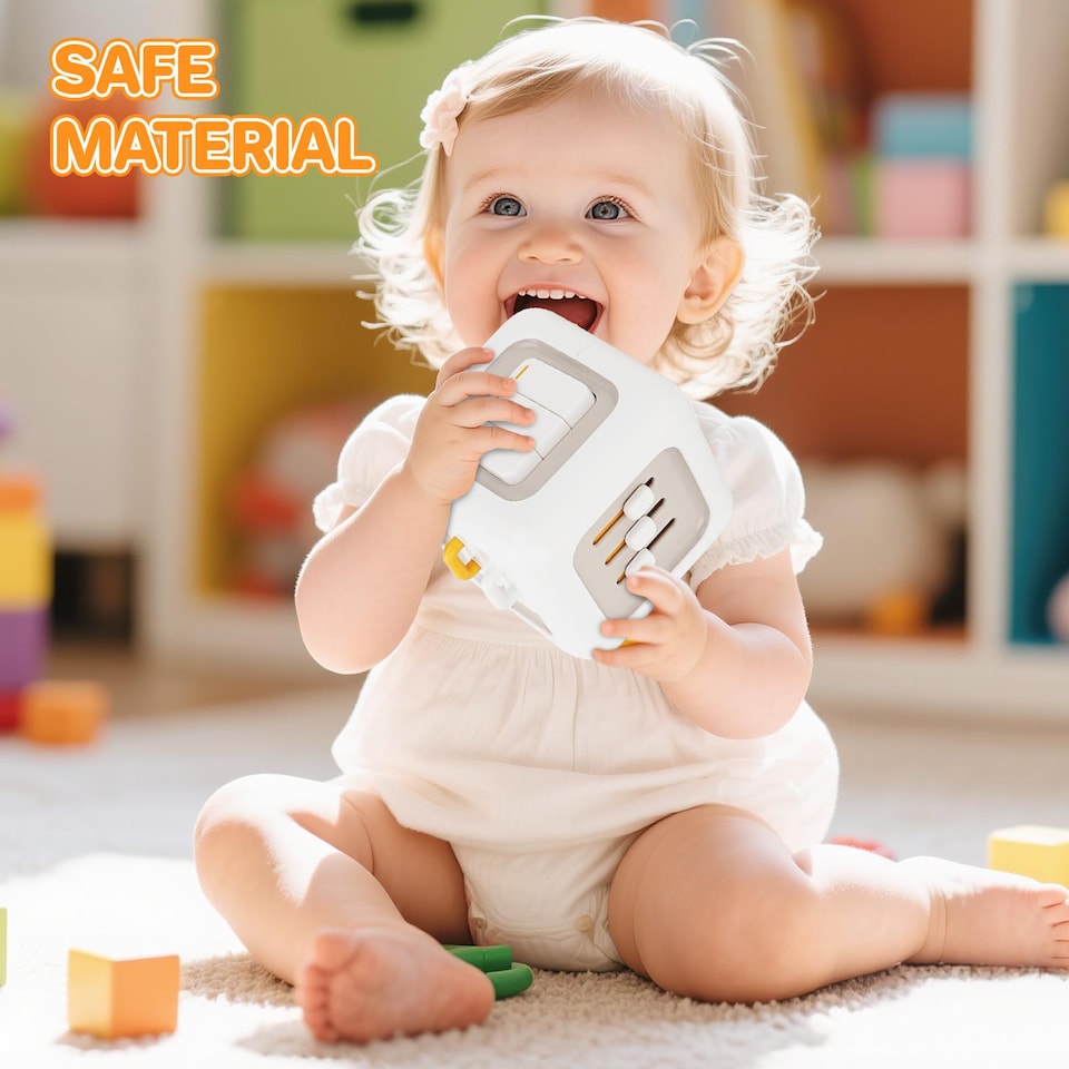 image 1 of 6-in-1 Activity Cube Toy – Montessori Sensory Learning Cube with Spinner, Switch, Knob & Slider