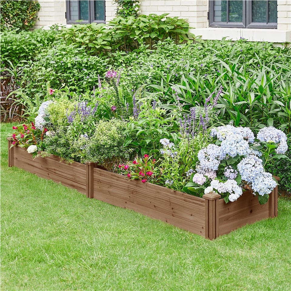 image 1 of Yaheetech 62.5 cm W Wooden Raised Garden Bed-Dark Brown | Brown | Dark Browm | 241.5 cm L x 62.5 cm W x 27 cm H | 1