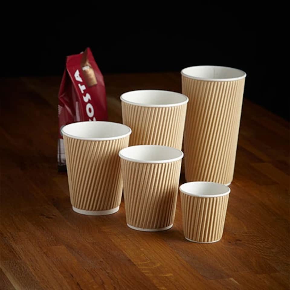 image 1 of Ribbed Kraft Paper Hot Drinks Cup 340ml - Pack of 25