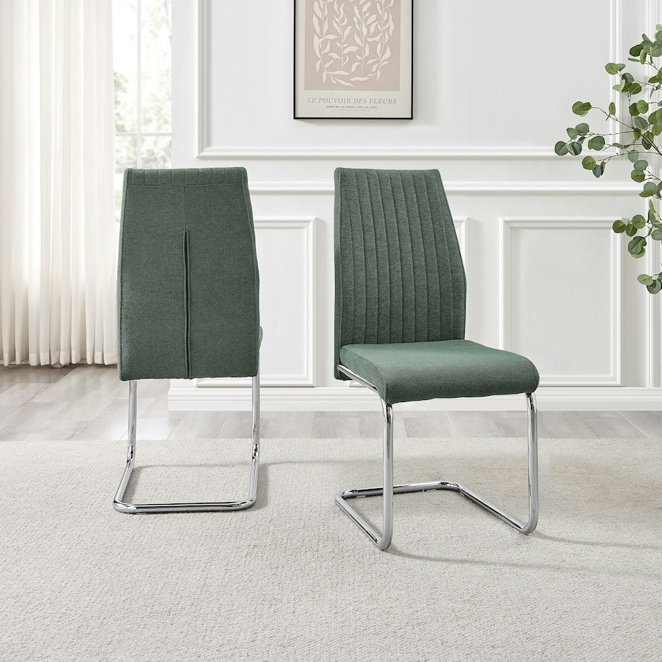 image 1 of Furniturebox Lorenzo 2x Green Fabric Silver Leg Dining Chair
