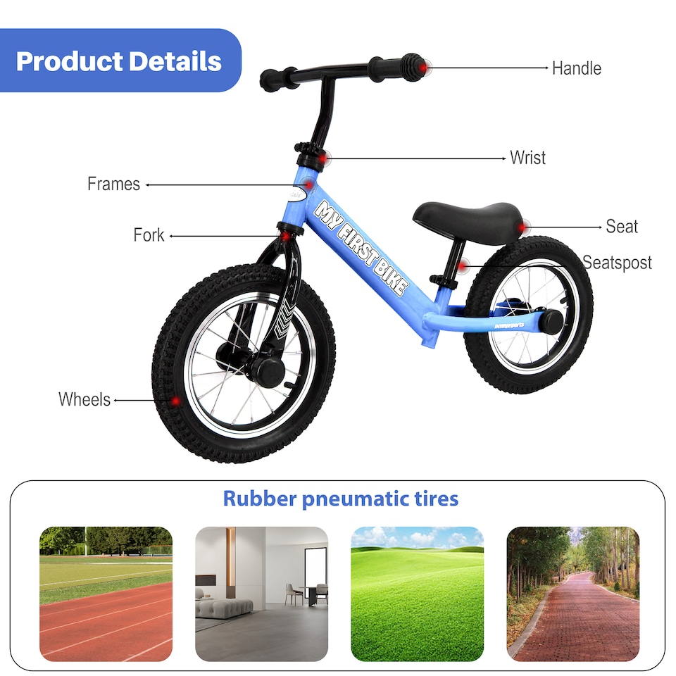 image 1 of 12" Kids Balance Bike Walking & Training Bicycle for Children Ages 2-6 Years
