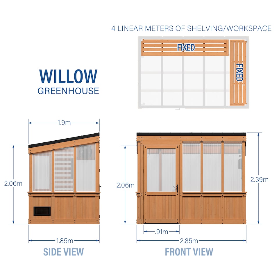 image 1 of Backyard Discovery Willow Cedar Wood Polycarbonate Greenhouse with Powerport 2.9m x 1.9m (9ft x 6ft)