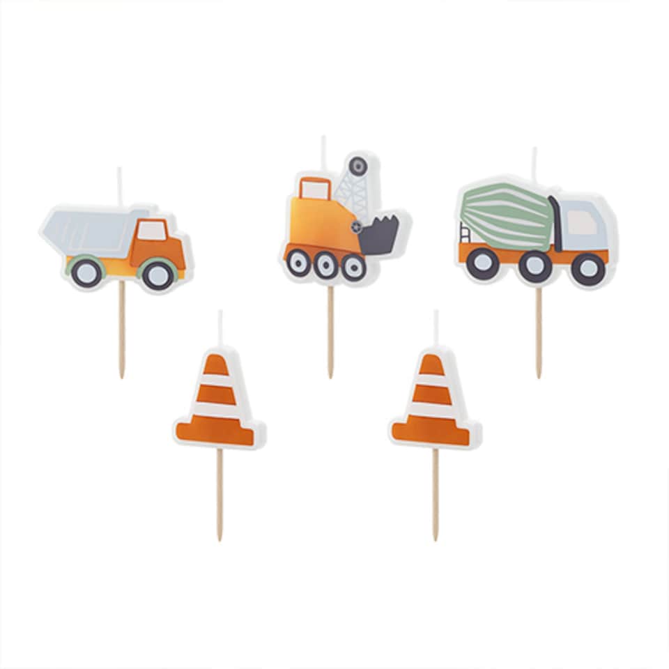 Construction Road Works Birthday Pick Candles - Pack of 5